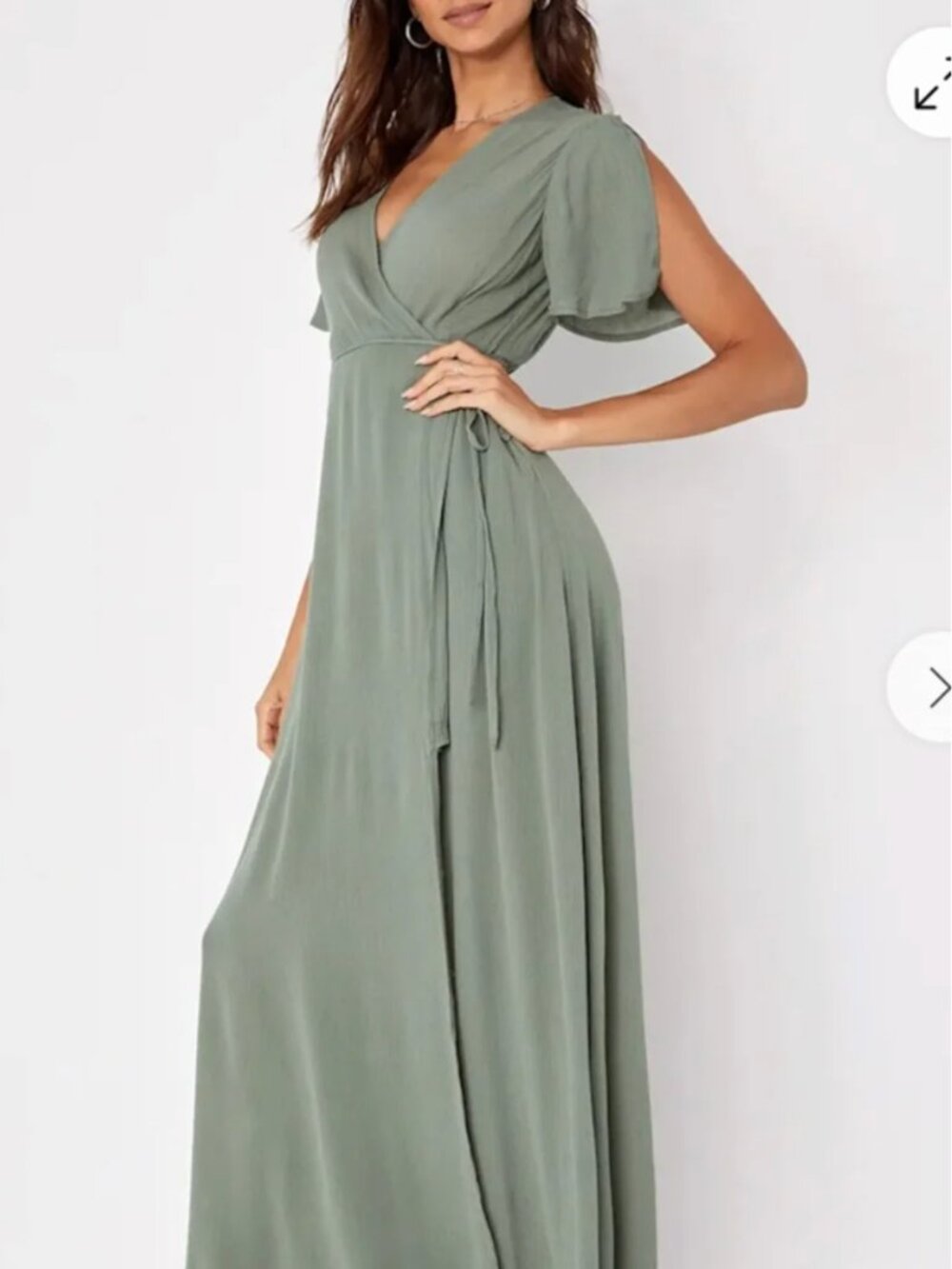 Lulus Olive Green Maxi Wrap Dress | Sz Small | Wedding Bridesmaids